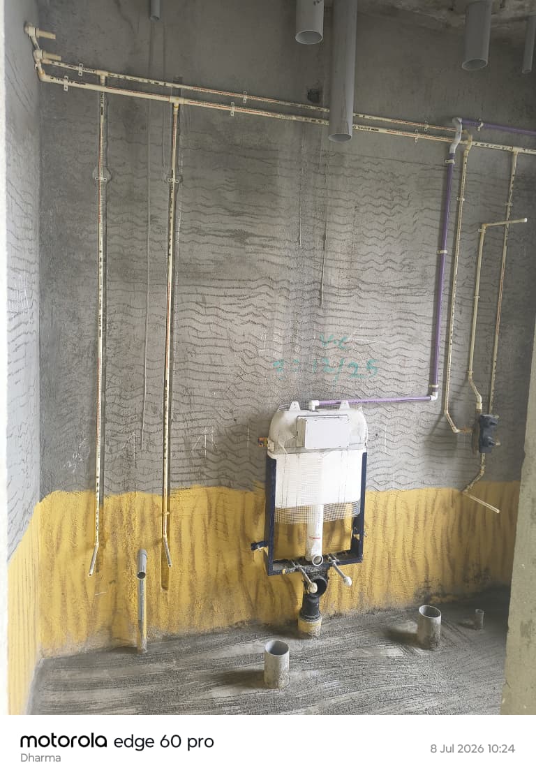 Concealed wall plumbing rough-in with CPVC supply lines